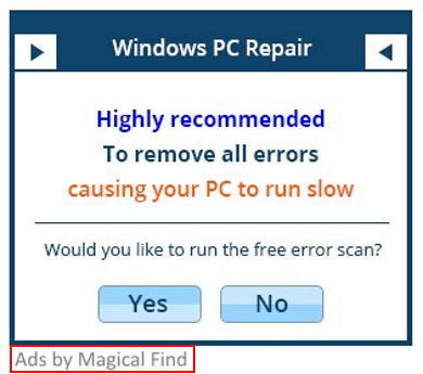 Ads by Magic Find may promote harmful software