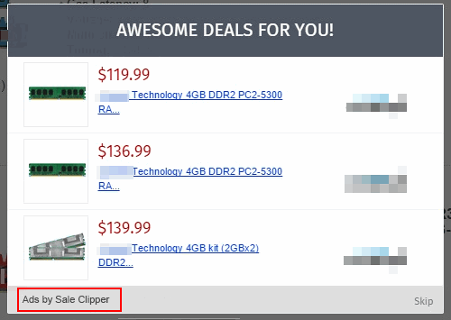 Sale Clipper ads inserted into a random web page