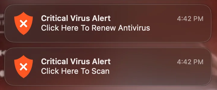 Critical Virus Alert pop-ups