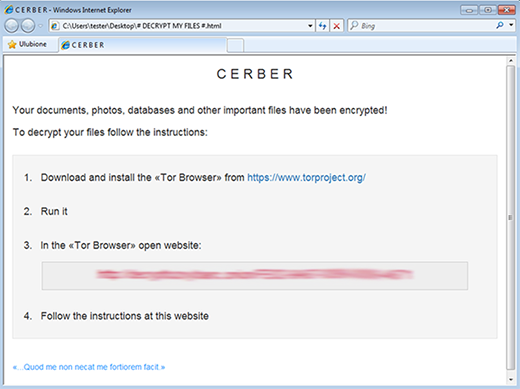 HTML edition of Cerber ransom instructions