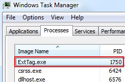 ExtTag executable listed among running processes