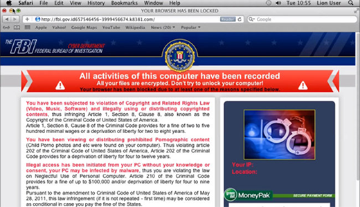 The FBI Moneypak virus locking Safari