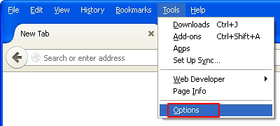 Open up Firefox Options