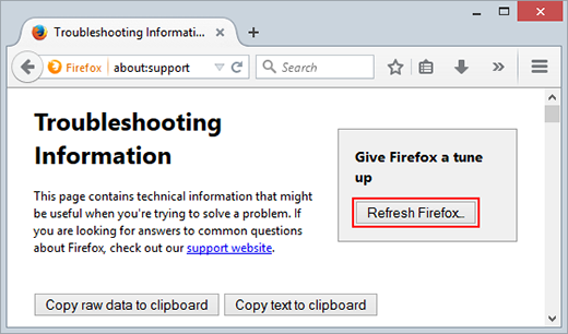 Click Refresh Firefox button