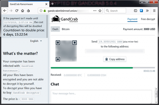 GandCrab 5.0.4 decryption service Tor page