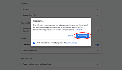 Reset Chrome settings on Mac