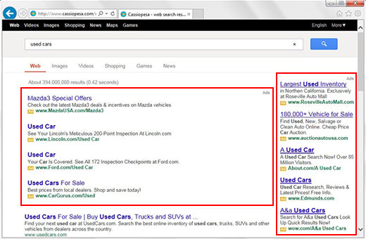 Cassiopesa Search results pages inflated with a great deal of ads